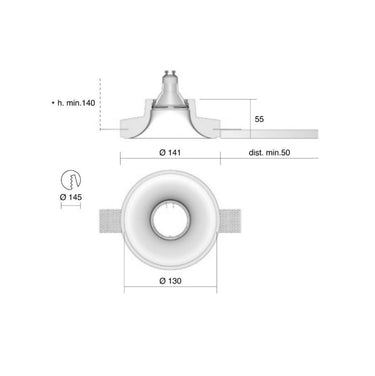 Faretto in gesso isyluce tondo mm 140 dia.x55 con zoccolo gu10 Isyluce Faretti e scatole portafaretto
